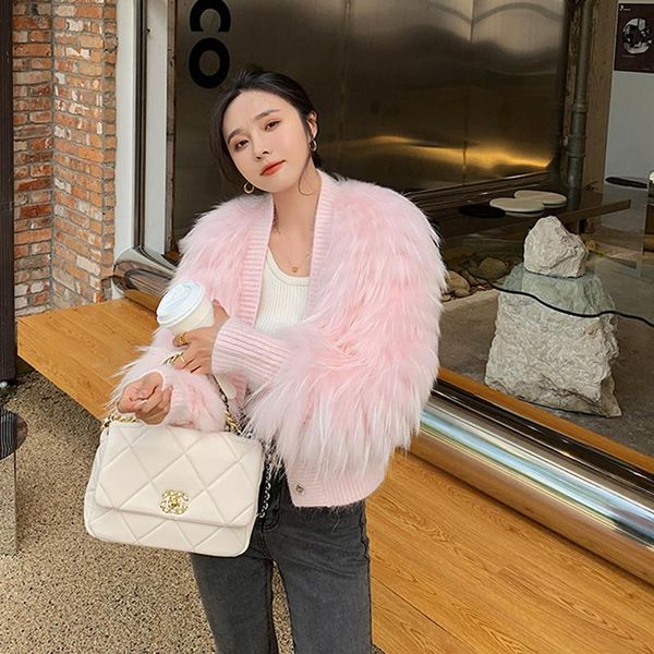 

fur raccoon dog fur coat women winter casual bow decoration single breasted short natural real fur knitting female jackets, Black