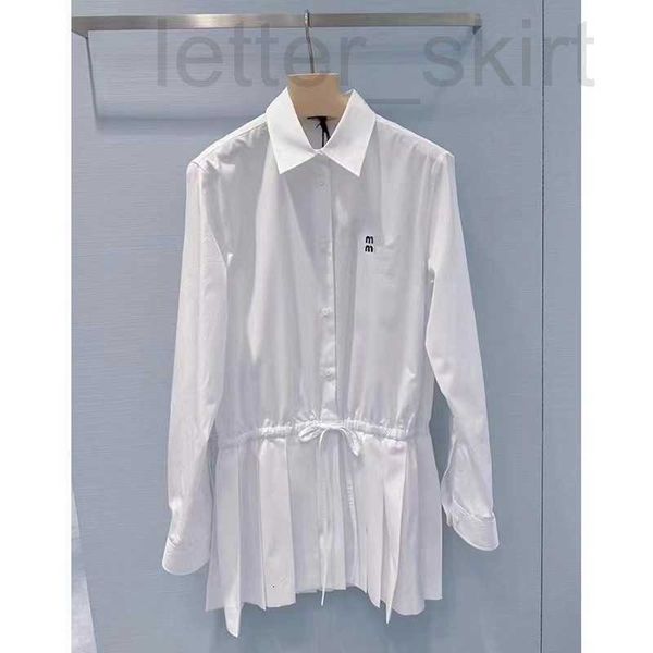 

casual dresses designer 2023 summer new french celebrity little fragrance design sense lace up waist white shirt dress w6c5, Black;gray