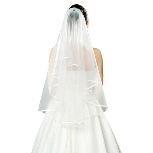 

ladies 2 tier pearls wedding veil with comb edge satin bridal ribbon veils, Black
