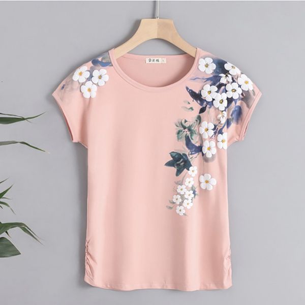 

women's t-shirt arrival cotton floral print t shirt women summer short sleeve graphic tees o-neck tshirt modis tee shirt femme 230421, White