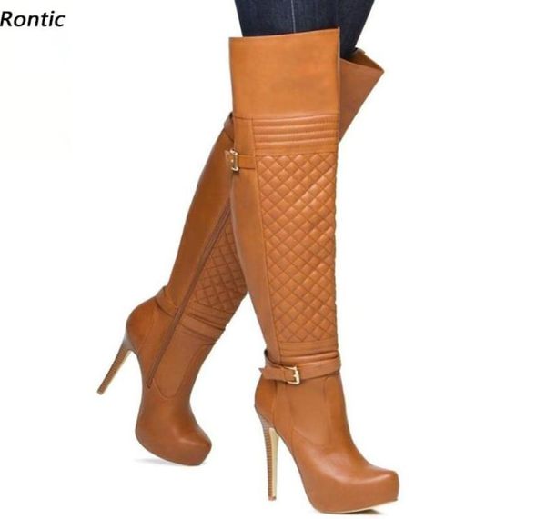 

rontic new women winter over the knee boots platform stiletto heels round toe pretty brown black white party shoes us size 5205358751