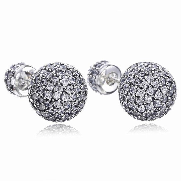 

real 925 sterling silver natural crystal ball earrings fit pandora style silver jewelry for women diamond disco beads stud earring2786, Golden;silver