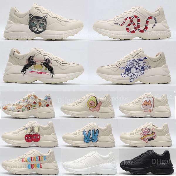 

casual shoes beige rhyton sneaker men woman trainers vintage chaussures strawberry wave big mouth tiger strawberry rat pattern variety of st, Black