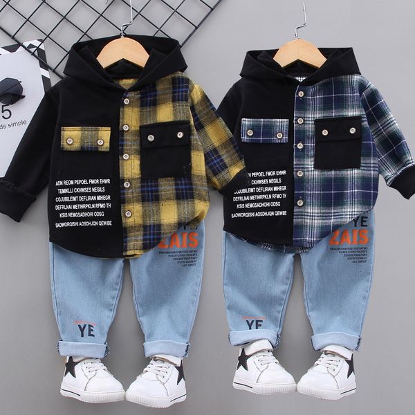 

clothing sets 2023 casual kids children's clothing girl autumn my boy birthday gift toddler clothes plaid shirt jean 230420, White