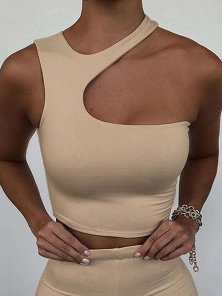 

tanks cut out crop off shoulder solid 2022 skinny sport short women tank irregular summer tube, Black;white