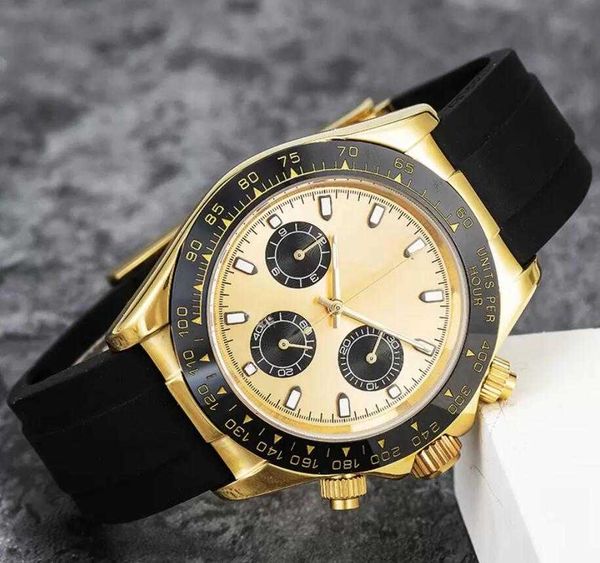 

mens watches japan chronograph movement watch full stainless steel sapphire glass 5atm waterproof super luminous 41mm montre de luxe wristwa, Slivery;golden