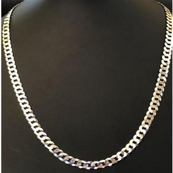 

men's shiny 5mm flat curb miami cuban chain solid 925 silver263l, Silver
