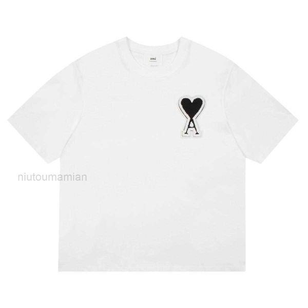 

t shirts for men women women's amis and high embroidery short sleeved t-shirts love badges macaron couple peach heart quality e1gt, White;black