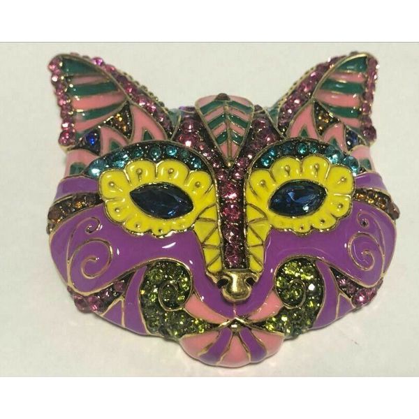 

large enamel & crystal multi-colour statement cat brooch shawl pin jewellery, Gray