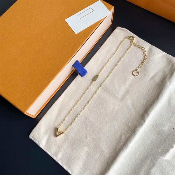 

with box never fading designer pendant necklaces gold plated v letter luxury brand choker pendant necklace chain jewelry ac282d, Silver