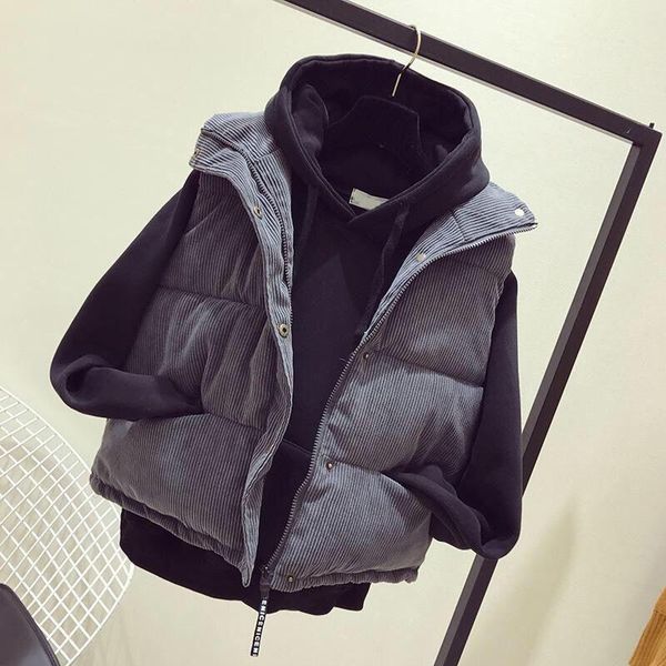

vests woman jacket vest women's cottonpadded vest autumn winter corduroy short style coat chaleco mujer, Black;white