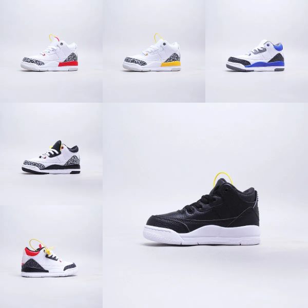 

kids jumpman 3s basketball shoes 3 midnight navy racer blue fragment court purple cool grey unc tinker big boy girl sports trainers sneakers, Black