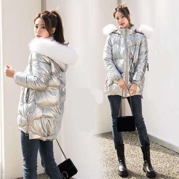 

leather parka autumn winter jacket women clothes vintage warm coat female women's down cotton jacket warm thick long parkas oversized, Black