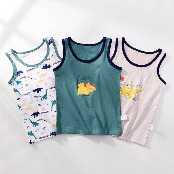 

t shirts boy quality cartoon design singlet underwear tank teen undershirts cotton dino pandas for kids size 3 10t 3pcs lot 230420, Blue