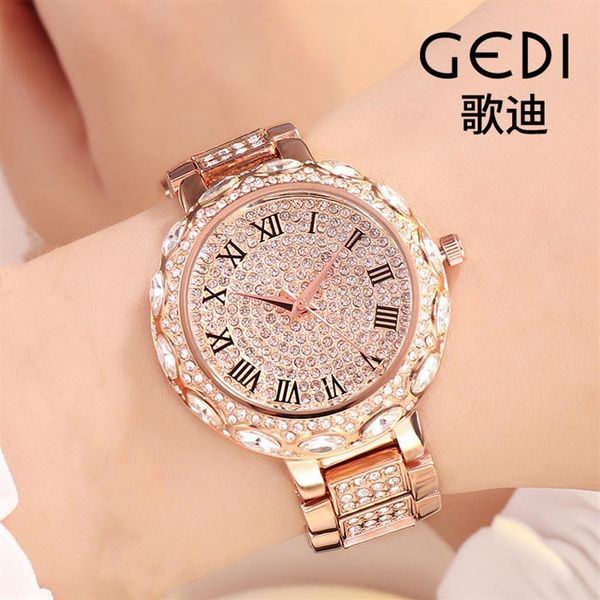 

fashion arrivals big s style highvalue diamond set womens watch rose gold fashion elegant hand watch student waterproof gi308d, Slivery;brown