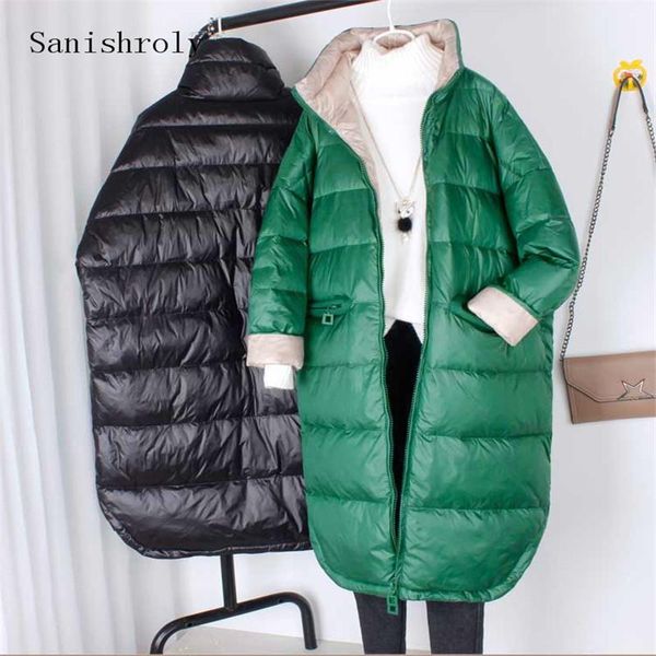 

parkas sanishroly autumn winter women ultra light down jacket casual loose white duck down coat female midi long outwear plus size s689, Black