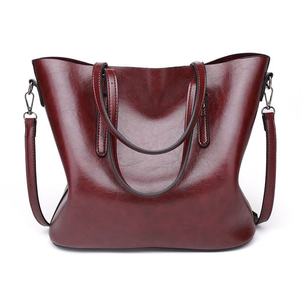 

versatile tote bag casual women's bag solid large capacity oil wax leather handbag