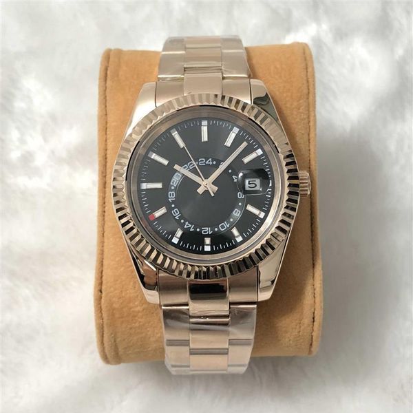 

men automatic mechanical sports fashion business watches stainless steel gold 2813 movement luminous waterproof w251s, Slivery;brown
