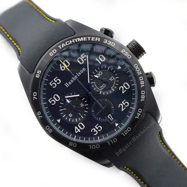 

mens watches sports racing style vk quartz movement uhr black face chronograph leather bracelet 44mm wristwatches hanbelson223f, Slivery;brown