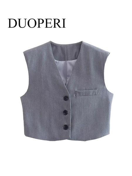 

vests duoperi women fashion sleeveless gray waistcoat vintage v neck single breasted vest female outerwear chic, Black;white