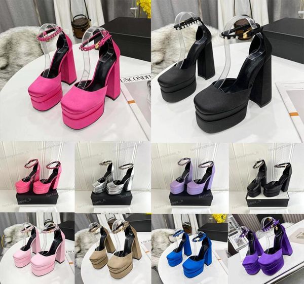 

designer sandals aevitas sandal women chunky high heels crystal embellished ankle strap satin platform pumps ladies party wedding 2618887, Black