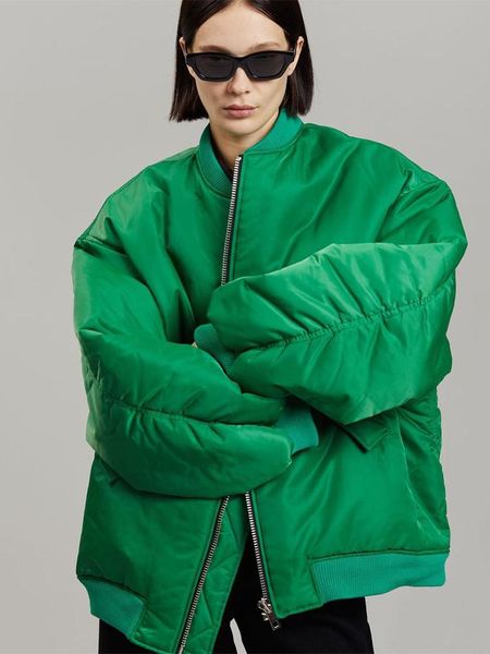 

leather winter jacket women 2022 oversized loose bomber jackets bf padded parkas fashion pocket zipper solid color chic coats abrigos, Black