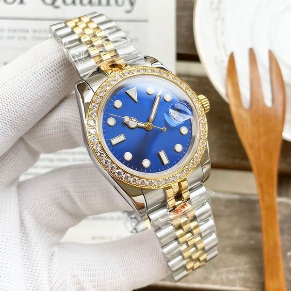 

couple watches between gold stainless steel strap ladies watch automatic movement mechanical wristwatch casual clock gift orologi di lusso, Slivery;brown
