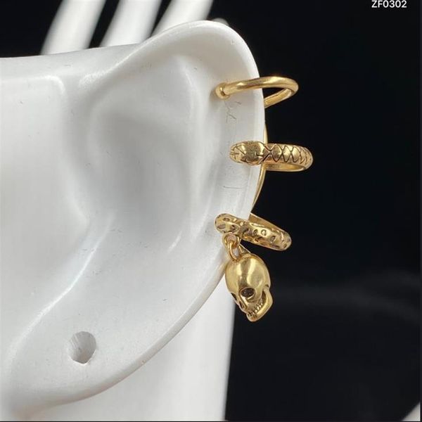 

1 piece ear cuff hiphop punk pearl earring ear studs skull skeleton head serpentine earbone clip earrings women man halloween part2456, Silver