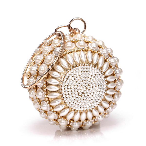 

abera 2020 new women pearl evening bags round shaped diamond party dinner purse mini clutch wallets metal handel bag mn1498240j