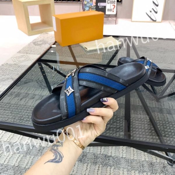 

new leather slide slippers designer flat men's summer sandals fashion luxury leisure resort beach, Black