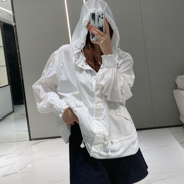 

women's trench coats 2023 korean women spring summer fashion coat female white sun protection short hooded windbreaker jacket long slee, Tan;black