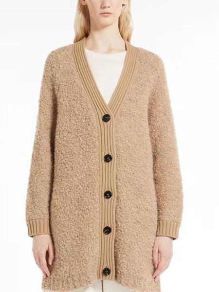 

fur women's vneck singlebreasted knitted cardigan coat 2022 new ladies casual fashion long sleeve jacket for autumn winter, Black