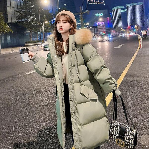 

leather 2022 new women parker coat down hooded cotton jacket in the long cotton jacket winter outdoor plus size bread jacket warm coat, Black