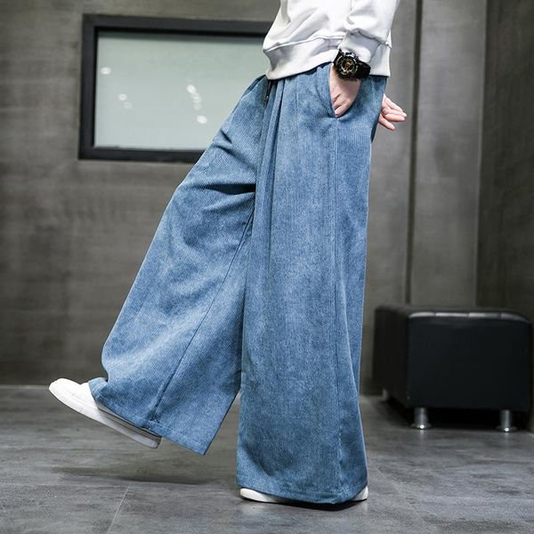 

pants 2022 solid color men's wide leg pants oversized vintage men clothing loose corduroy casual pants male japanese harajuku trousers, Black