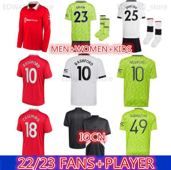 

22 23 rashford soccer jerseys mans utds antony martinez casemiro eriksen garnacho manchesters 2022 2023 football shirt men women uniforms lo, Black
