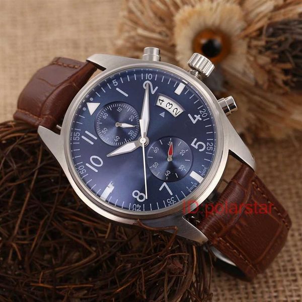 

fashion quartz mens man watches pilot series multi-function watch leather wristwatches montre de luxe235j, Slivery;brown