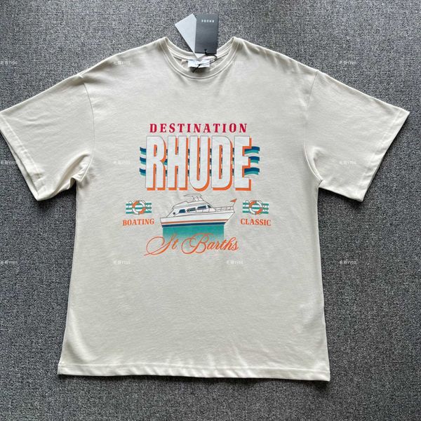 

designer fashion clothing tees tshirts rhude destination tee sailing cruiser wave letter print tide short sleeve t-shirt streetwear hip hop, White;black