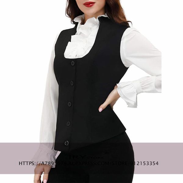 

vests women's vest round neck 5 button business slim fit vest retro office work wear steampunk waistcoat, Black;white