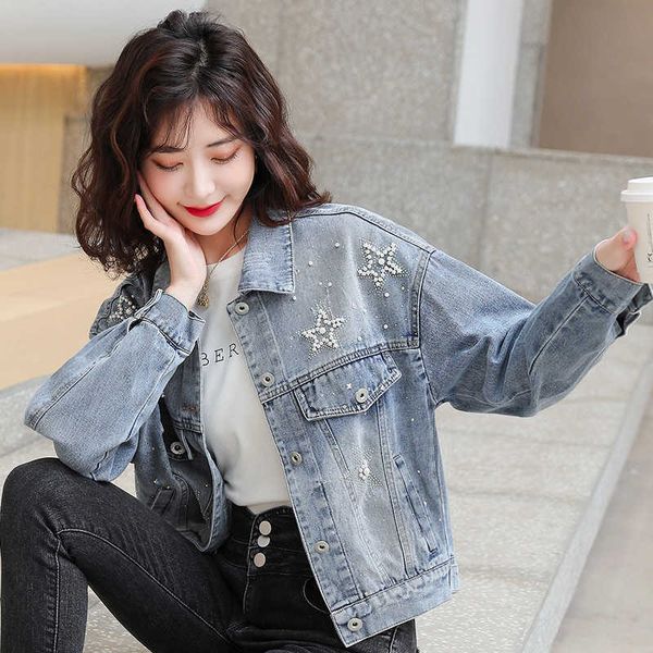 

jackets denim coat new spring autumn small versatile short stapled beaded diamond fashion 11, Black;brown