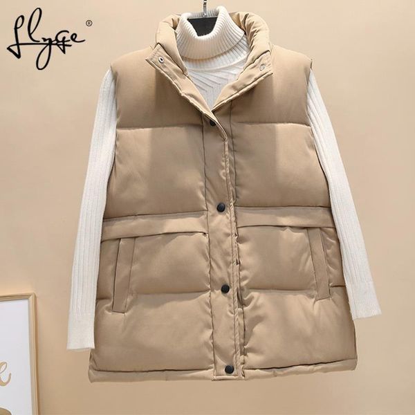 

vests button sleeveless women's vest puffer autumn winter stand collar padded down jacket female vests 2021 windproof woman waistcoat, Black;white