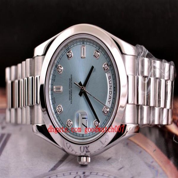 

2020 men's wristwatch sapphire day-date ii 41 president platinum watch ice blue diamond dial 218206 men's au2750, Slivery;brown