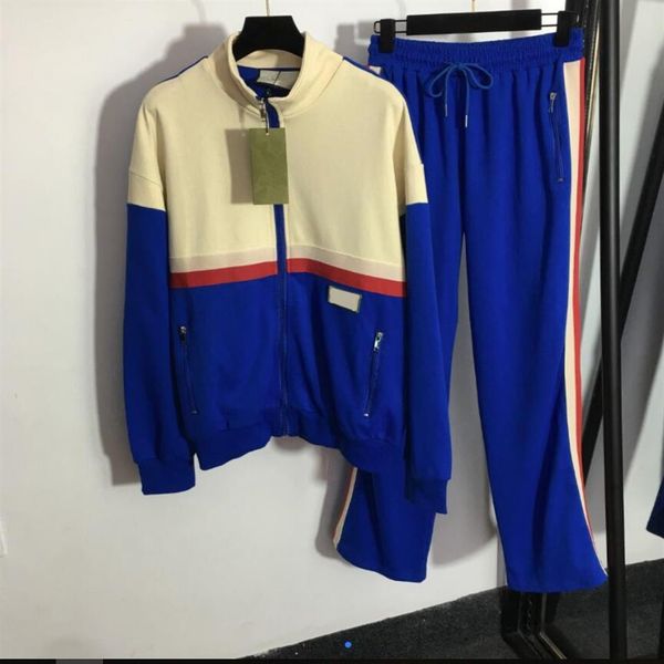 

women's two piece pants colorblocking long sleeve zipper jacket striped webbing edge elastic waist casual pants have 3 colors302u, Black