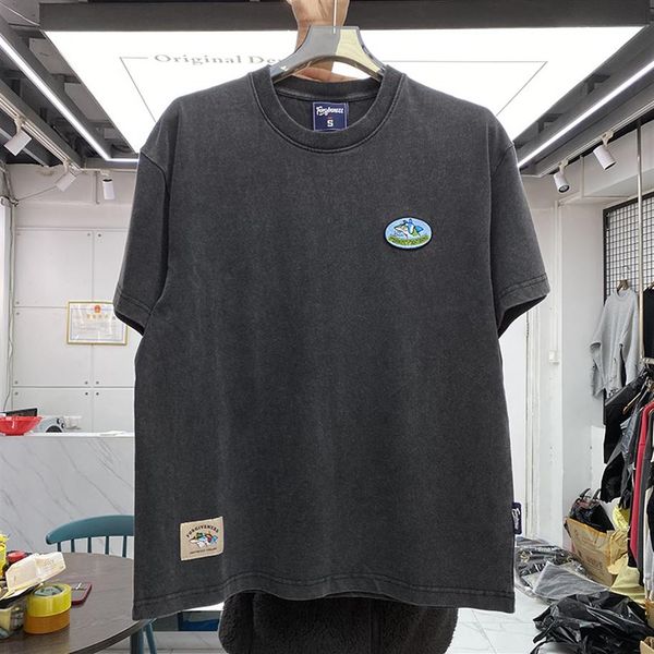 

men's plus tees 2023 summer high street heavyweight washing t-shirt women old embroidery hip hop short sleeve t shirt259r, Black;brown