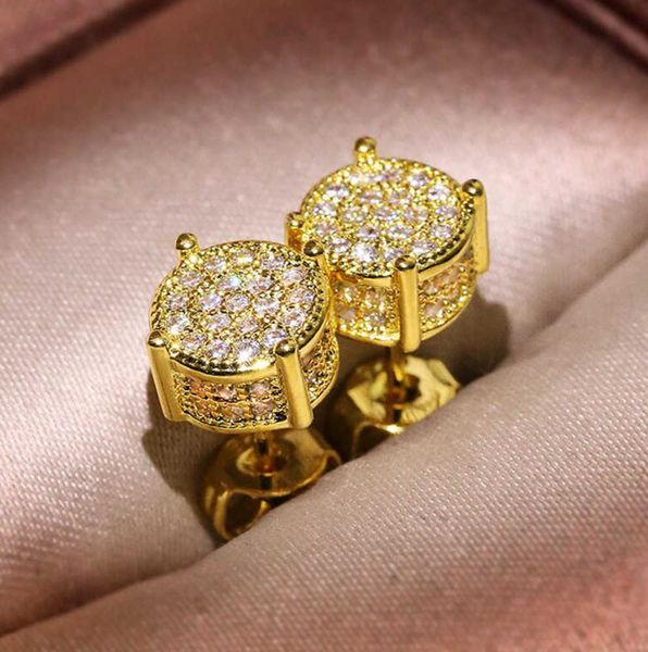 

stud choucong hip hop earring vintage jewelry 925 sterling silver yellow gold fill pave white sapphire cz diamond sparkling women men earrin, Golden;silver