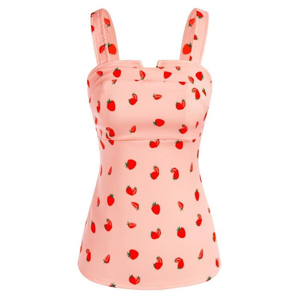 

tanks bp women 1950s vintage cherries print wide straps smocked back slim fit tank 1950s pin up style summer blouse a20, Black;white