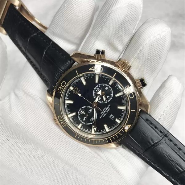 

luxury rose gold men luxury watch blue dial sapphire glass quartz with chronograph function works master all sub dials works2386, Slivery;brown