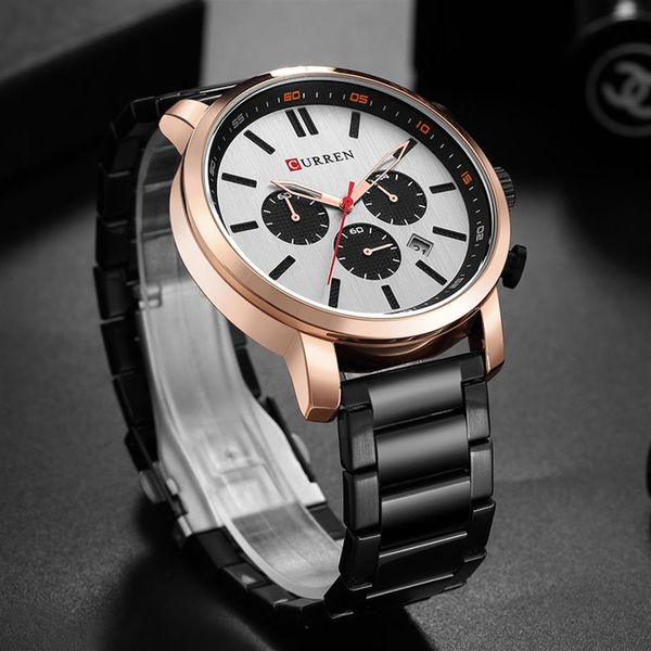 

mens watches luxury brand steel wrist watch analog quartz watches men horloge curren men's fashion sport chronograph clock re279j, Slivery;brown