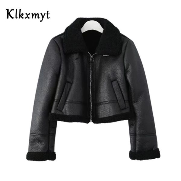 

fur klkxmyt traf new fashion women faux leather fur jacket winter warm coat street comfortable personalized female outwear, Black