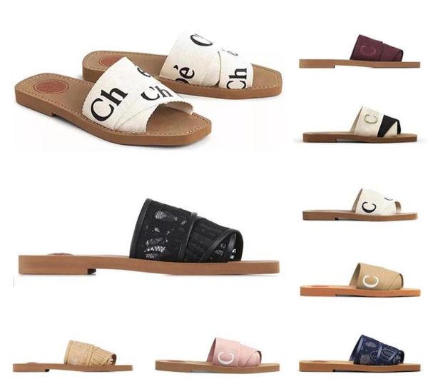 

2023 quality woody mules flat sandals women slides canvas slippers square toe lace embroidery snake white black sail womens ou9515962