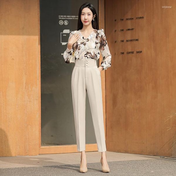

Women' Pants 2023 Spring Autumn Women' Solid Color Casual Trousers Female High Waist Suit Ladies Pockets Loose Straight C32, Creamy-white